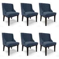 Kit 06 Cadeiras De Jantar Suede Azul Marinho Base Madeira - 1