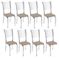 Kit 8 Cadeiras Iara Cromada Para Cozinha-suede Bege - 1
