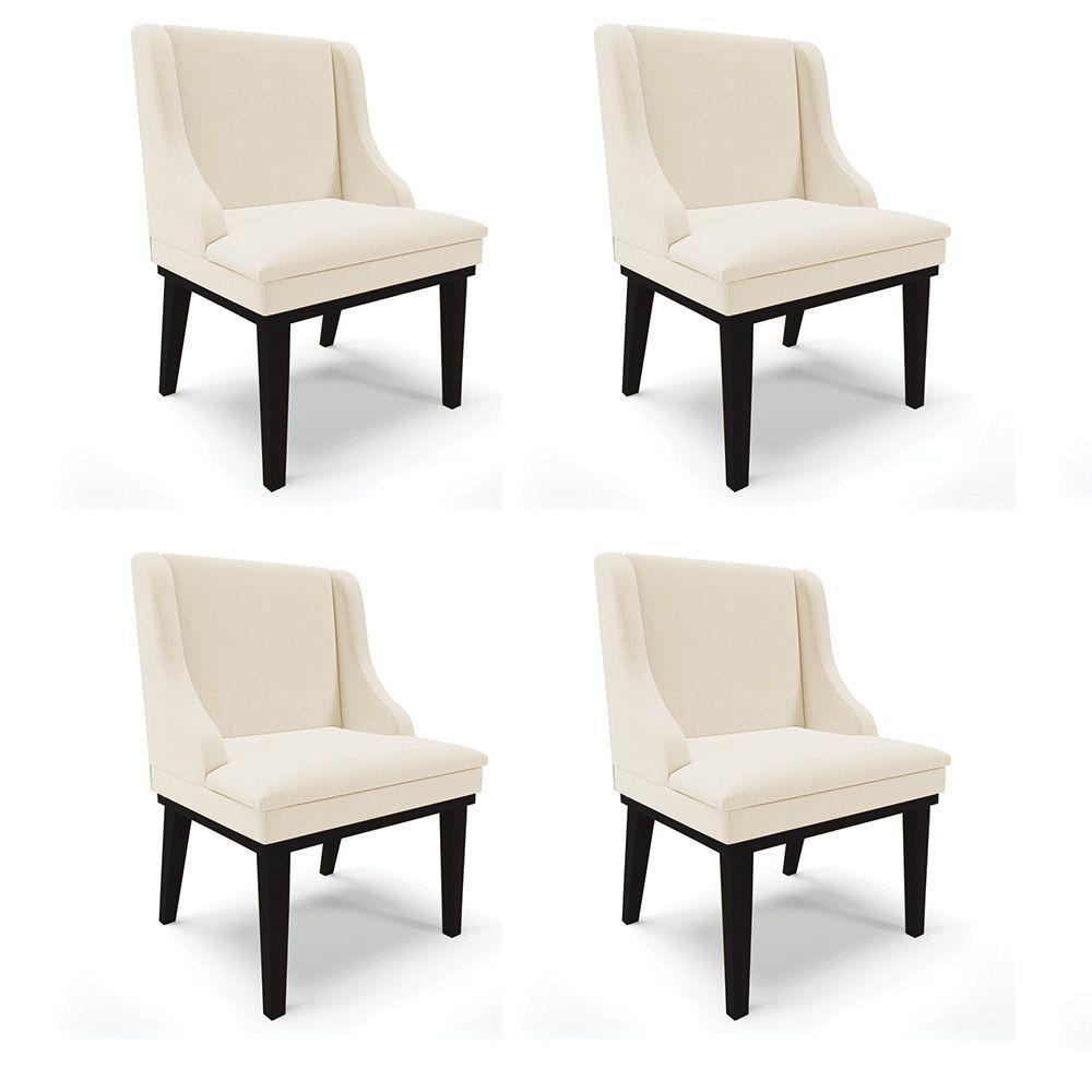 Kit 04 Cadeiras De Jantar Liz Bege A19 Base Madeira Preto - 1