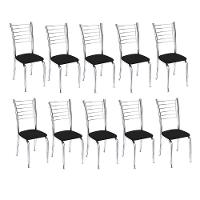 Kit 10 Cadeiras Iara Cromada Para Cozinha-corino Preto - 1