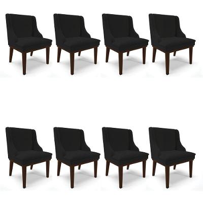 Kit 08 Cadeiras De Jantar Linho Base Madeira Cor A79 Preto