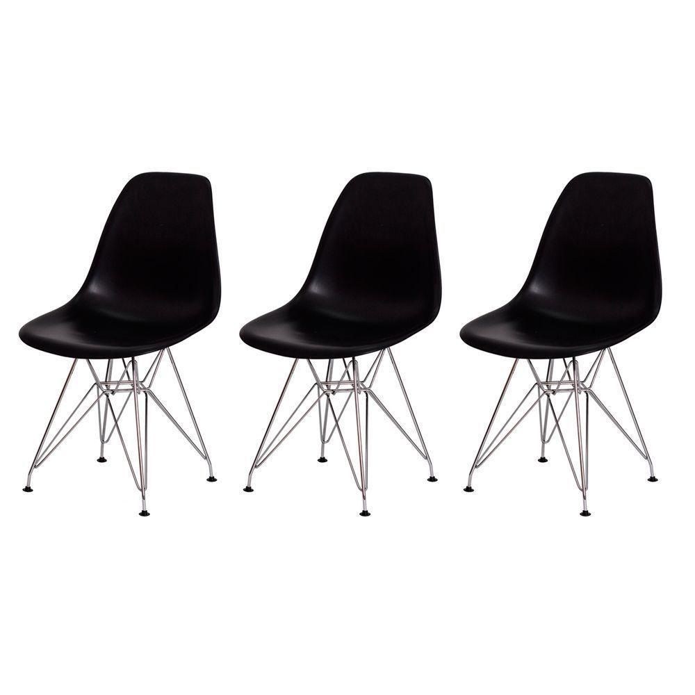 3 Cadeiras Eiffel Eames Preta Base Cromada - 1