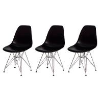 3 Cadeiras Eiffel Eames Preta Base Cromada - 1