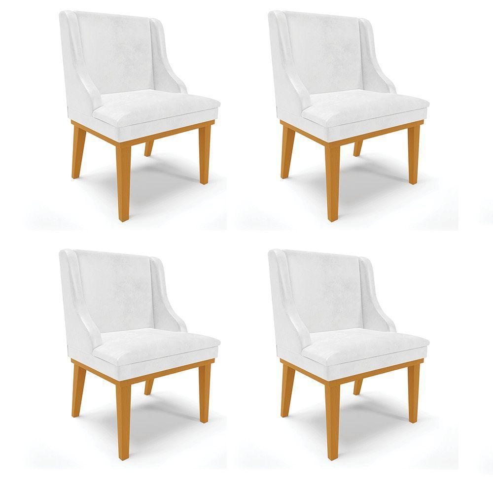 Kit 04 Cadeiras Corano Branco Base Madeira Castanho - 1