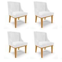 Kit 04 Cadeiras Corano Branco Base Madeira Castanho - 1