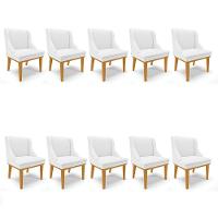 Kit 10 Cadeiras De Jantar Base Madeira Castanho Branco - 1