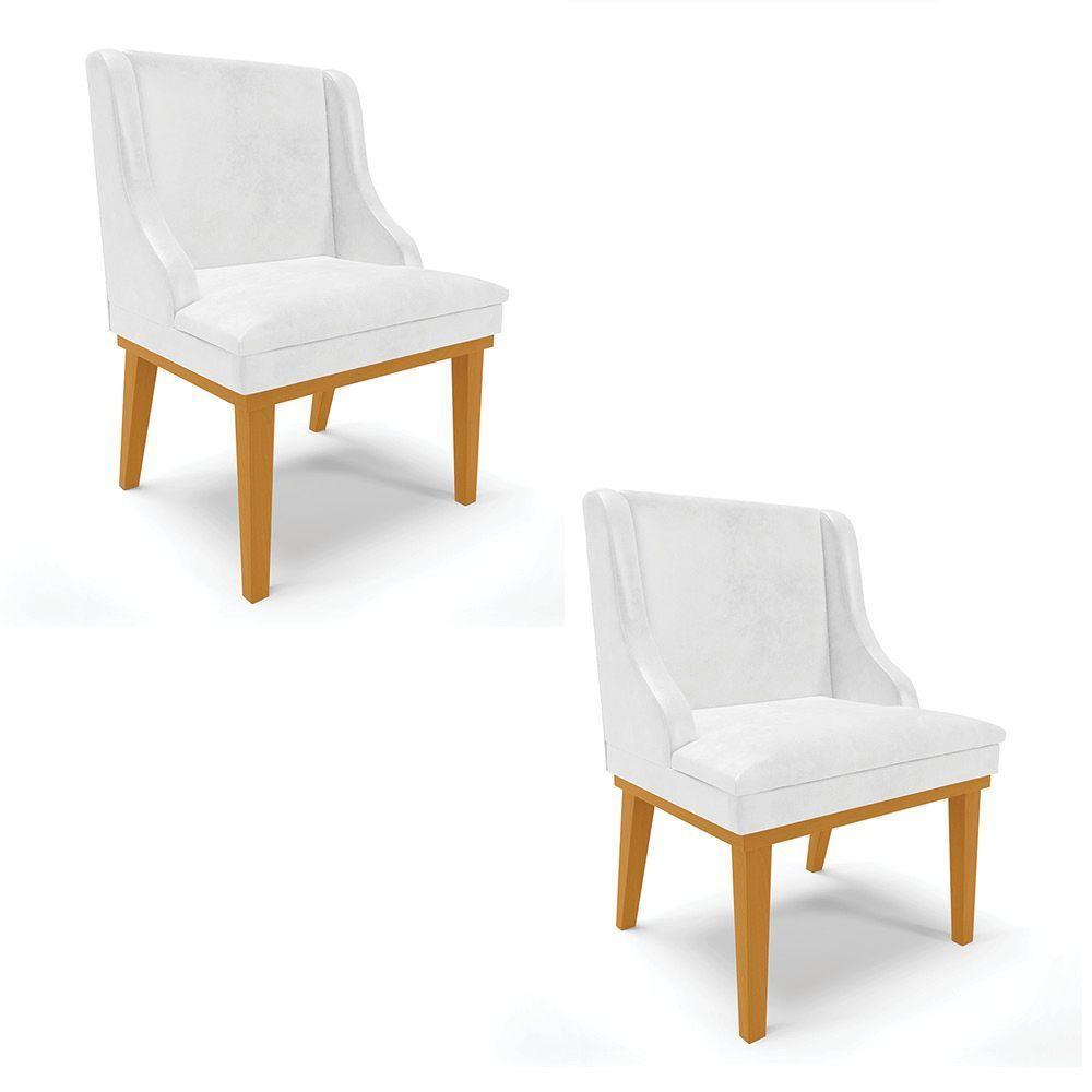 Kit 02 Cadeiras Corano Branco Base Madeira Castanho - 1