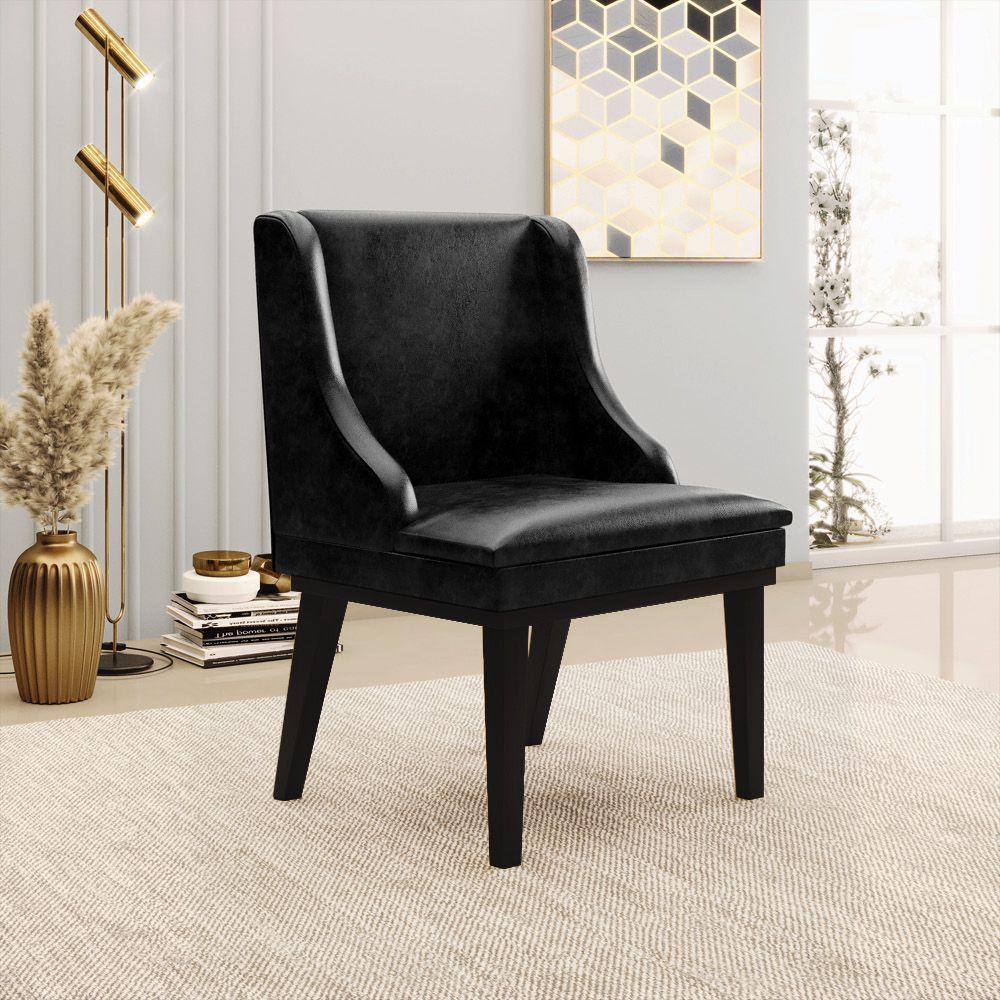 Kit 08 Cadeiras De Jantar Corano Preto Base Madeira - 8