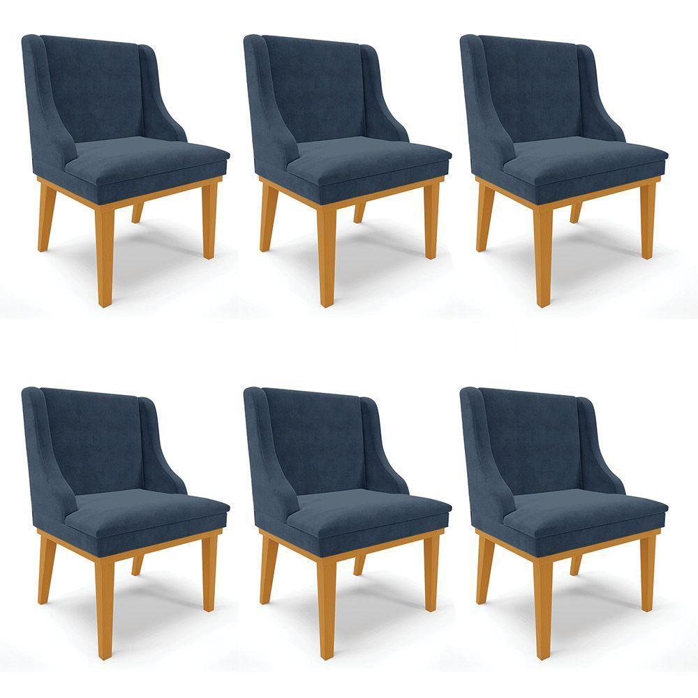 Kit 06 Cadeiras De Jantar Liz Suede Azul Marinho - 1
