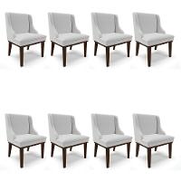 Kit 08 Cadeiras De Jantar Linho Base Madeira Cor Cinza - 1