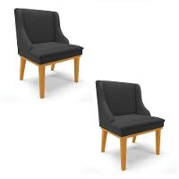 Kit 02 Cadeiras De Jantar Base Madeira Castanho Preto - 1