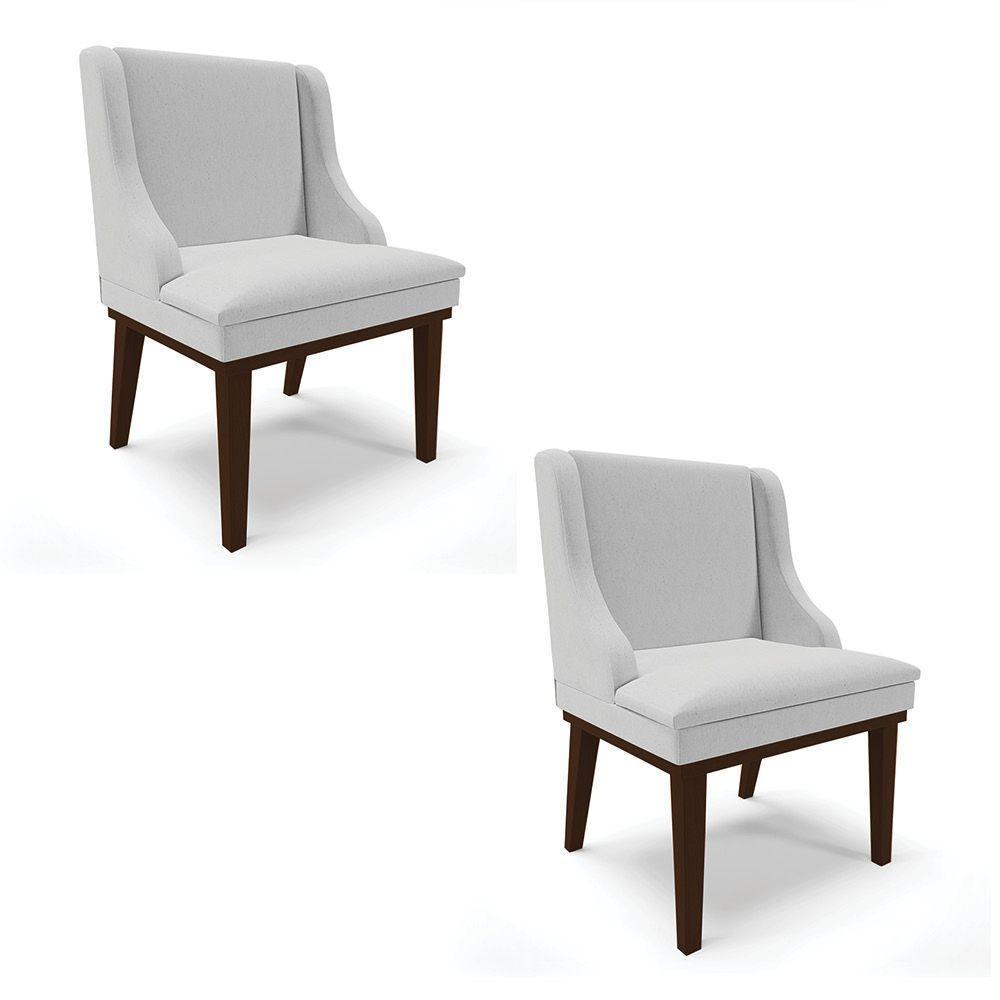 Kit 02 Cadeiras De Jantar Linho Base Madeira Cor Cinza - 1