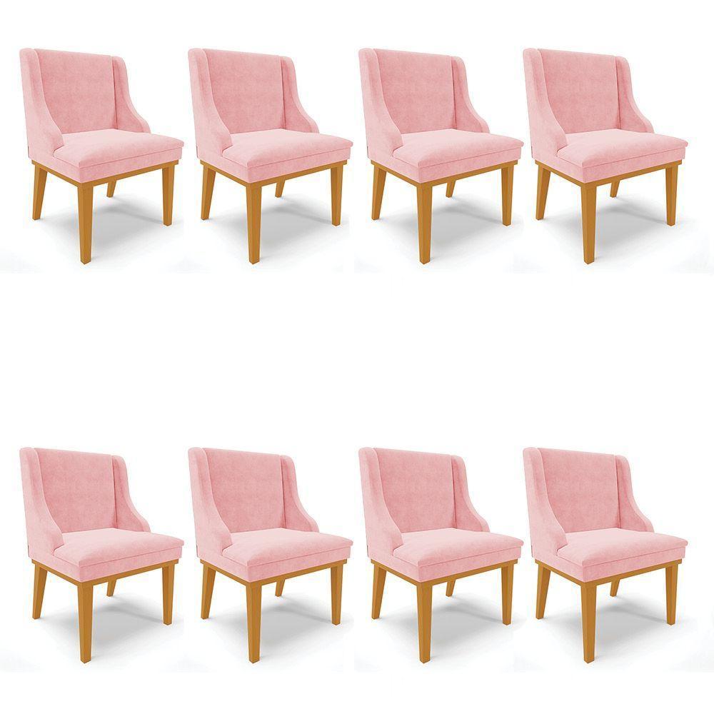 Kit 08 Cadeiras De Jantar Liz Suede Rosa Bebê - 1