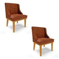 Kit 02 Cadeiras Corano Nozes Base Fixa Madeira Castanho - 1