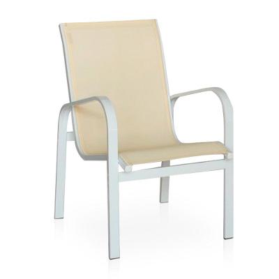 Cadeira Em Tela Sling Com Estrutura Branco E Tela Bege