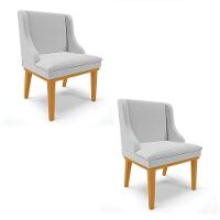 Kit 02 Cadeiras De Jantar Base Madeira Castanho A05 Cinza - 1