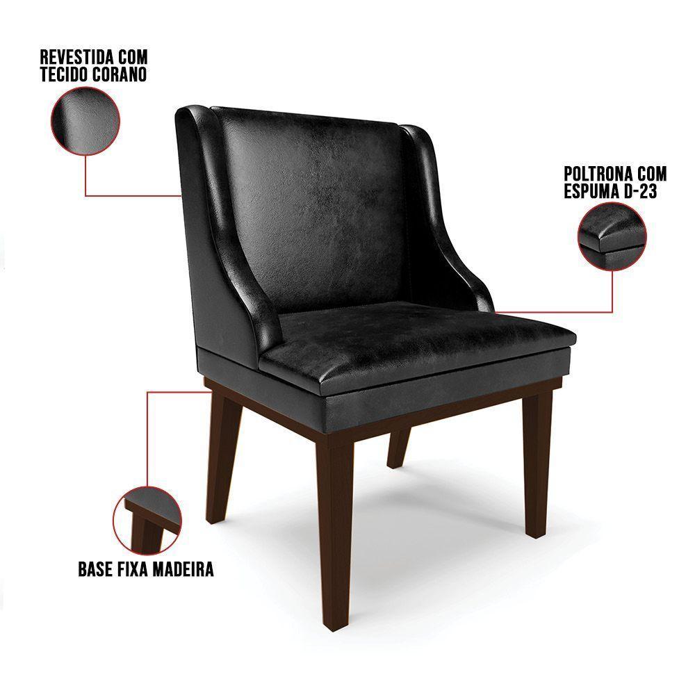 Kit 04 Cadeiras De Jantar Base Fixa Madeira Marrom Cor Preto - 4