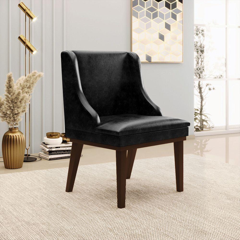 Kit 04 Cadeiras De Jantar Base Fixa Madeira Marrom Cor Preto - 5