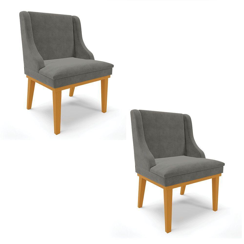 Kit 02 Cadeiras De Jantar Base Madeira Castanho Grafite - 1