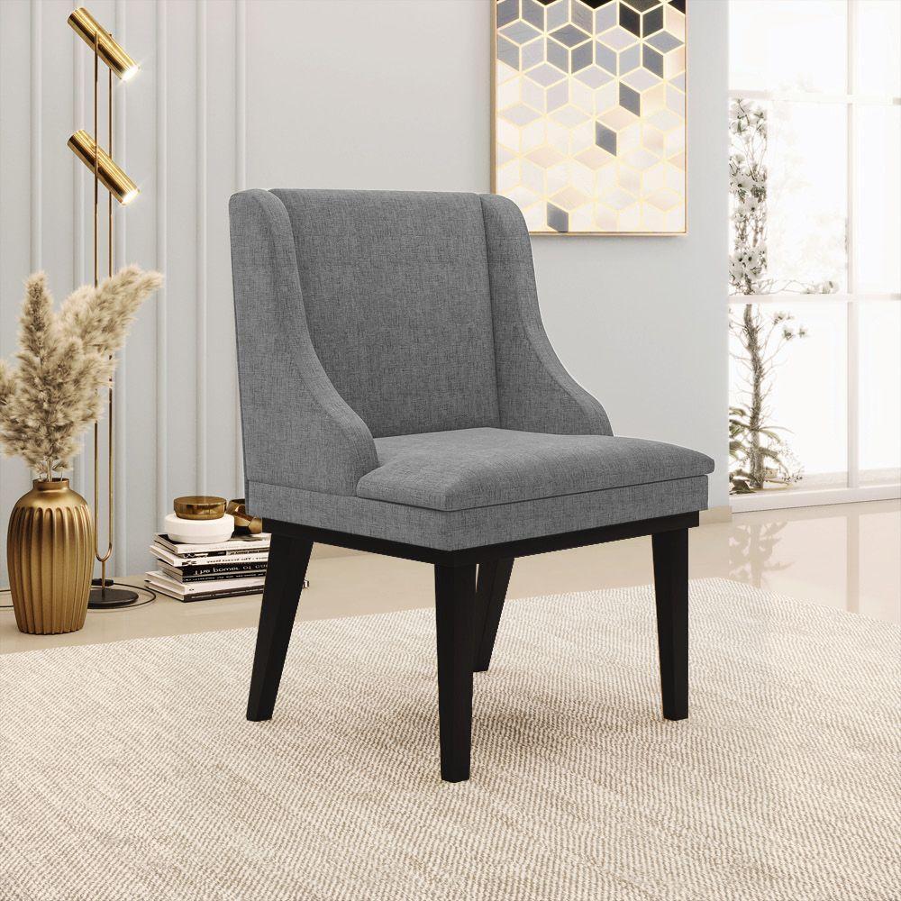 Kit 02 Cadeiras De Jantar Base Madeira Preto A26 Grafite - 8