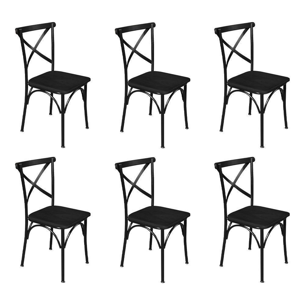 Kit 6 Cadeiras De Jantar Industrial Base Alumínio Paris - Preta - Marrom - 1