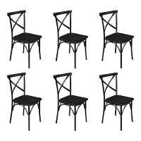 Kit 6 Cadeiras De Jantar Industrial Base Alumínio Paris - Preta - Marrom - 1