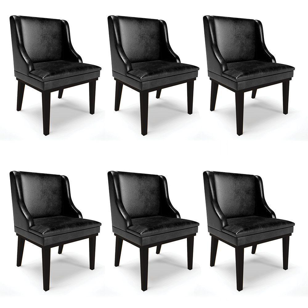 Kit 06 Cadeiras De Jantar Base Fixa Madeira Preto Cor Preto - 1