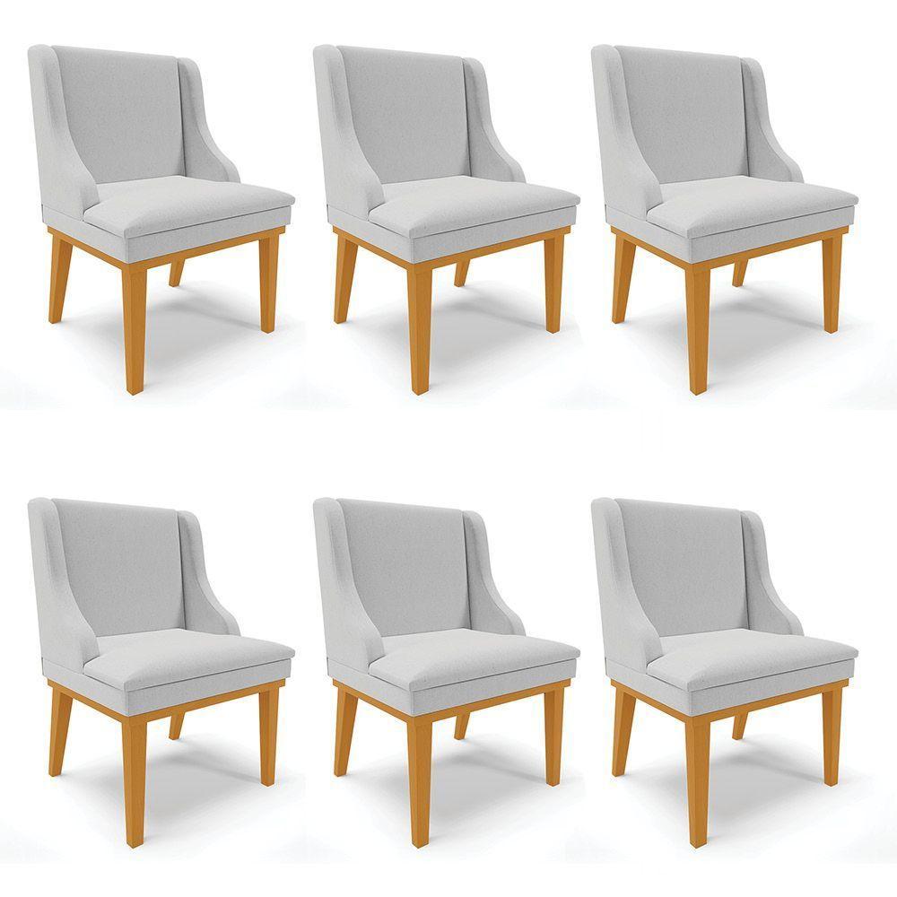 Kit 06 Cadeiras De Jantar Base Madeira Castanho A05 Cinza - 1