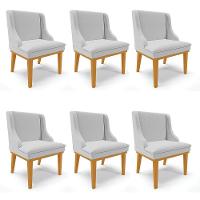 Kit 06 Cadeiras De Jantar Base Madeira Castanho A05 Cinza - 1
