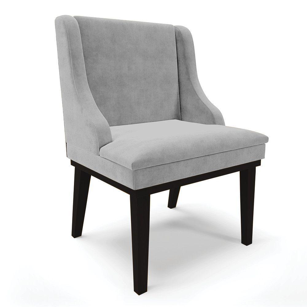 Cadeira De Jantar Liz Suede Base Fixa Madeira Preto Cinza - 1