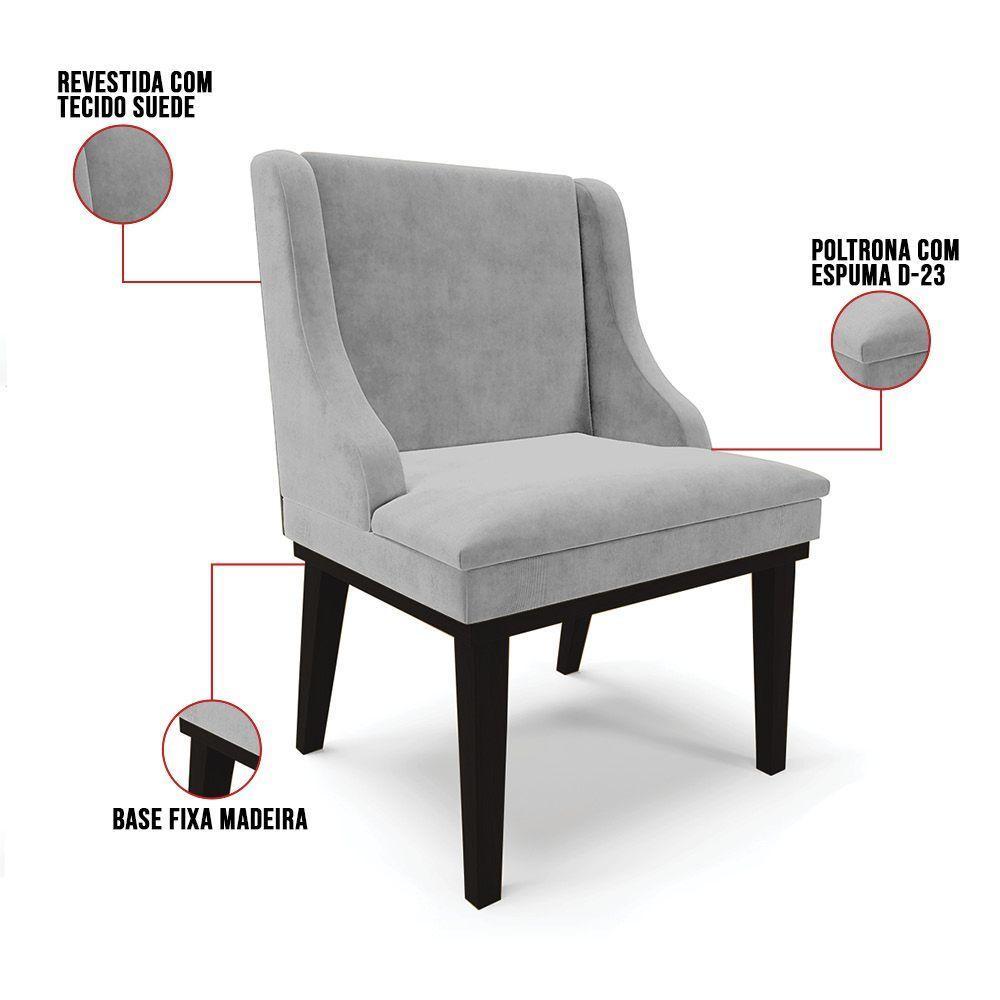 Cadeira De Jantar Liz Suede Base Fixa Madeira Preto Cinza - 4