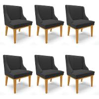 Kit 06 Cadeiras De Jantar Base Madeira Castanho Preto - 1