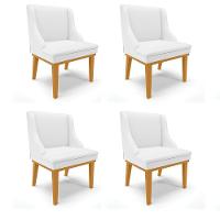 Kit 04 Cadeiras De Jantar Base Madeira Castanho Branco - 1