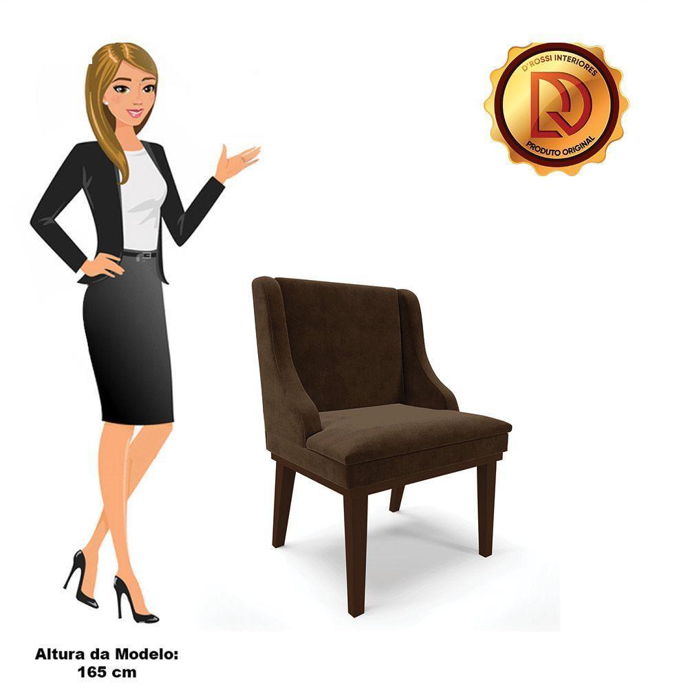 Kit 06 Cadeiras De Jantar Suede Marrom Base Madeira - 5