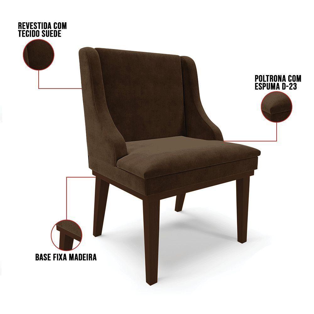 Kit 06 Cadeiras De Jantar Suede Marrom Base Madeira - 6