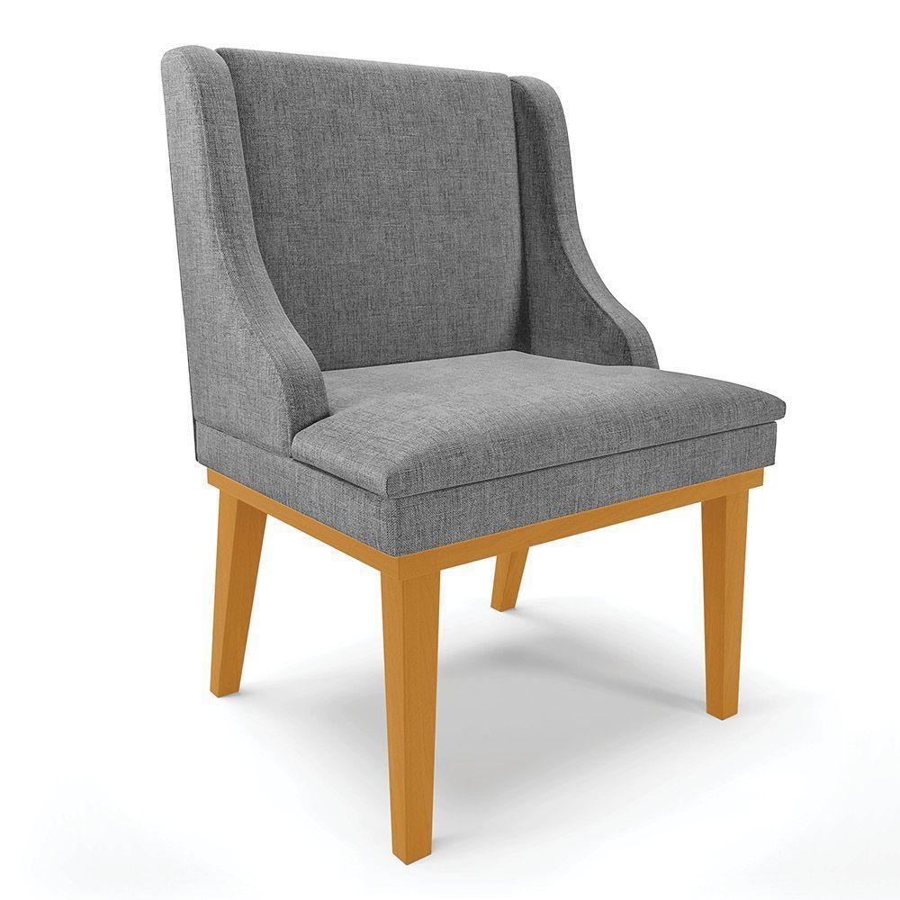 Cadeira De Jantar Linho Grafite A26 Base Madeira Castanho - 1