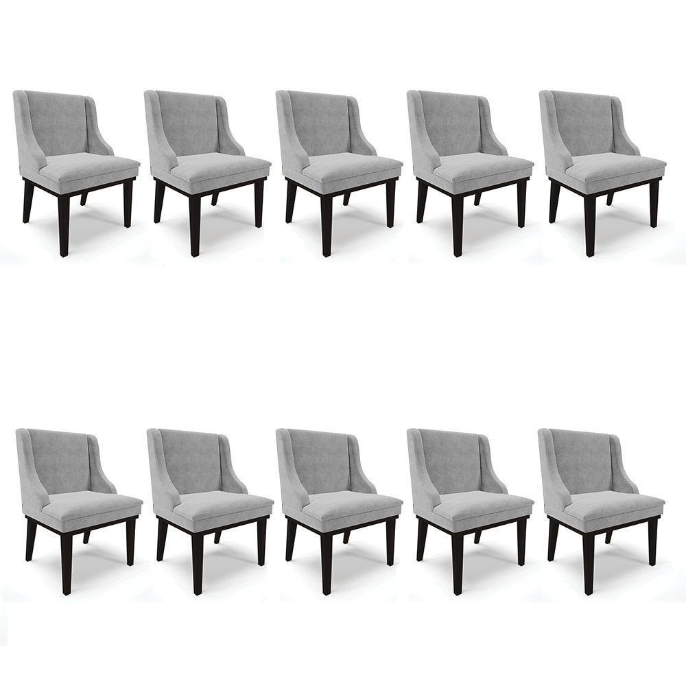 Kit 10 Cadeiras De Jantar Base Madeira Preto Cinza - 1