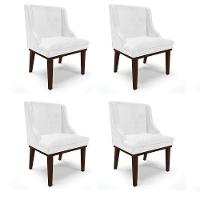 Kit 04 Cadeiras De Jantar Base Fixa Madeira Marrom Branco - 1