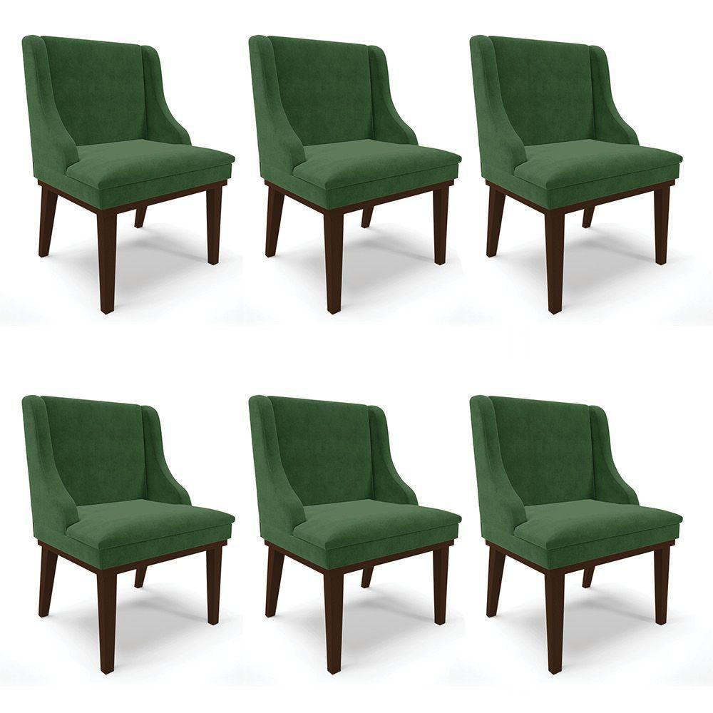 Kit 06 Cadeiras De Jantar Suede Verde Base Fixa Madeira - 1