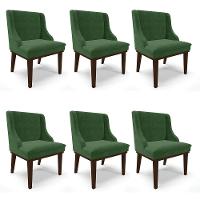 Kit 06 Cadeiras De Jantar Suede Verde Base Fixa Madeira - 1