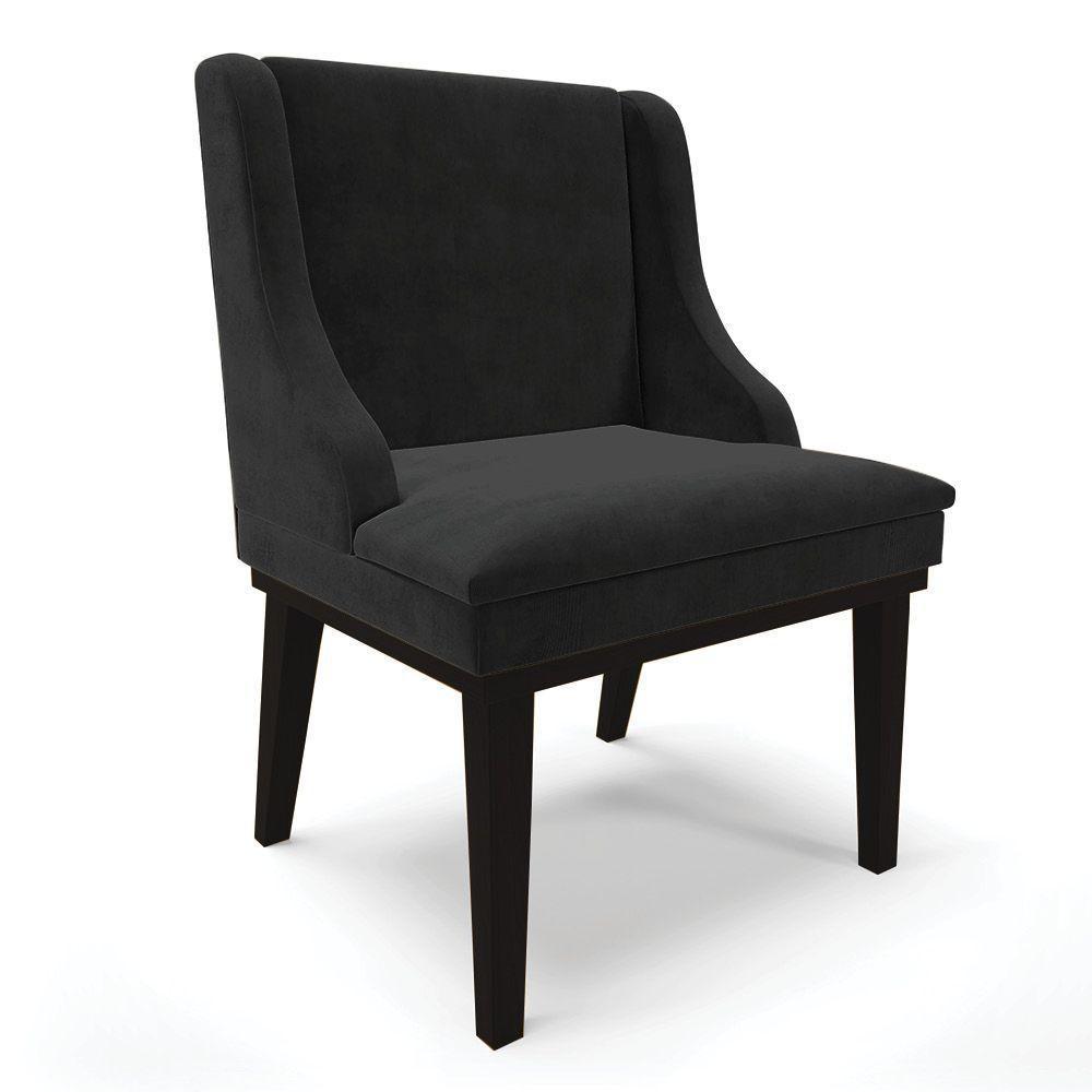 Cadeira De Jantar Liz Suede Base Fixa Madeira Preto Preto - 1