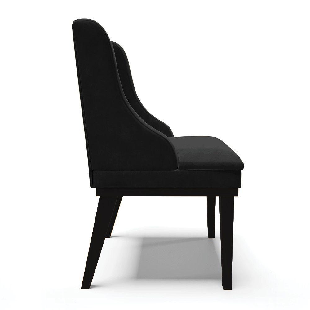 Cadeira De Jantar Liz Suede Base Fixa Madeira Preto Preto - 6