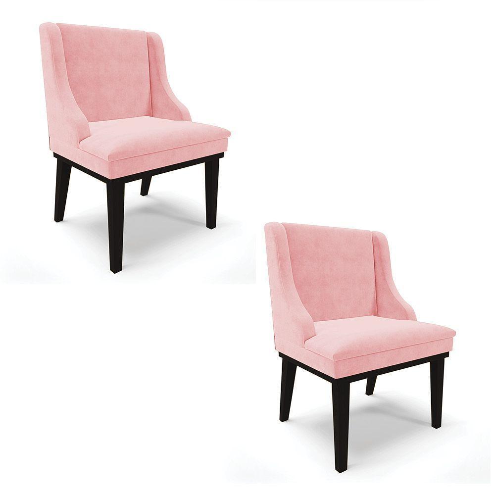 Kit 02 Cadeiras De Jantar Suede Rosa Bebê Base Madeira - 1
