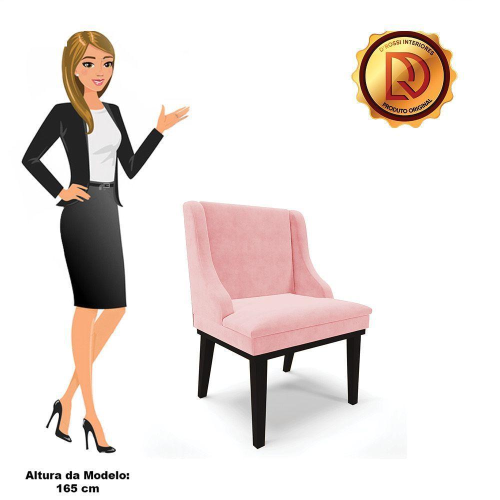 Kit 02 Cadeiras De Jantar Suede Rosa Bebê Base Madeira - 3