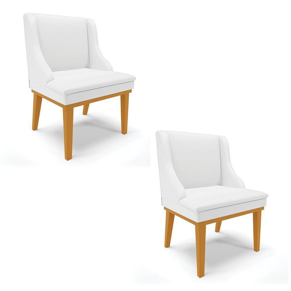 Kit 02 Cadeiras De Jantar Branco Base Madeira Castanho - 1