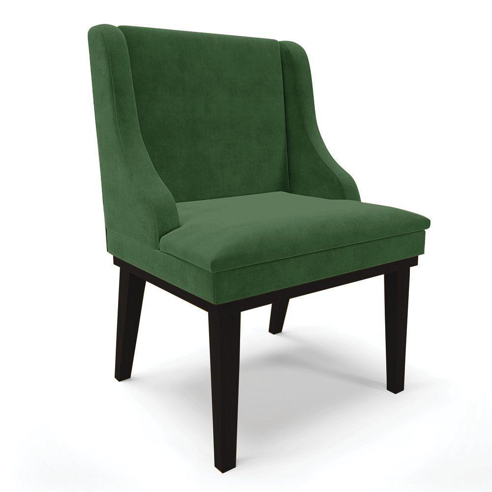 Cadeira De Jantar Liz Suede Base Fixa Madeira Preto Verde - 1