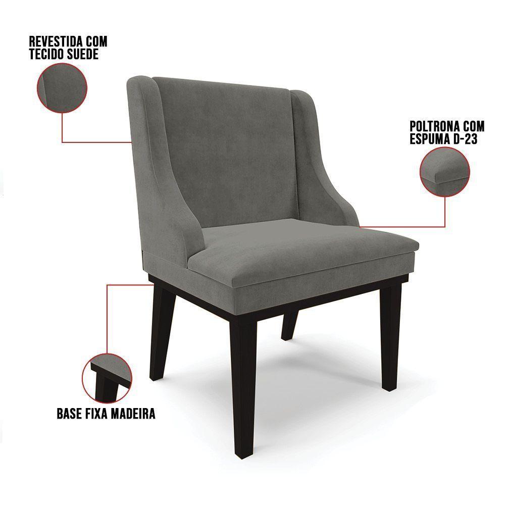 Cadeira De Jantar Suede Grafite Base Fixa Madeira - 4