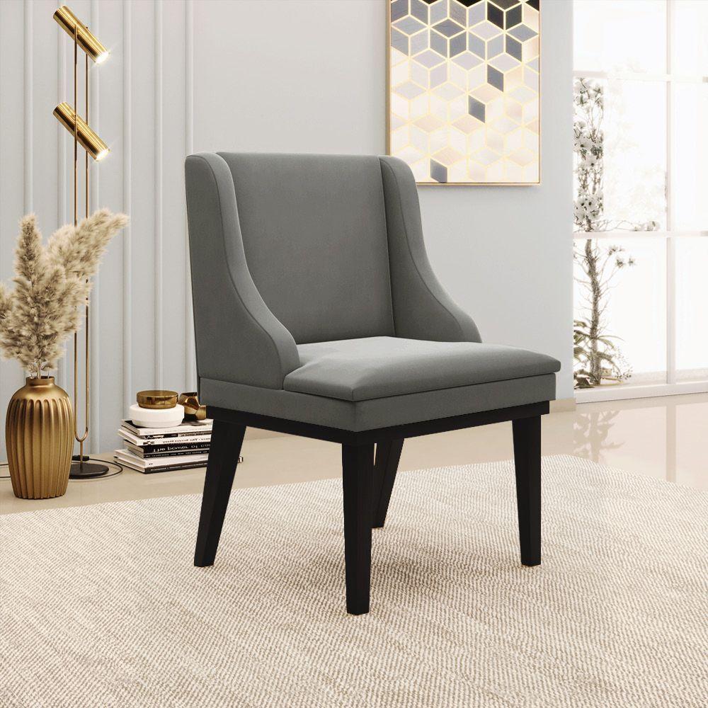 Cadeira De Jantar Suede Grafite Base Fixa Madeira - 8