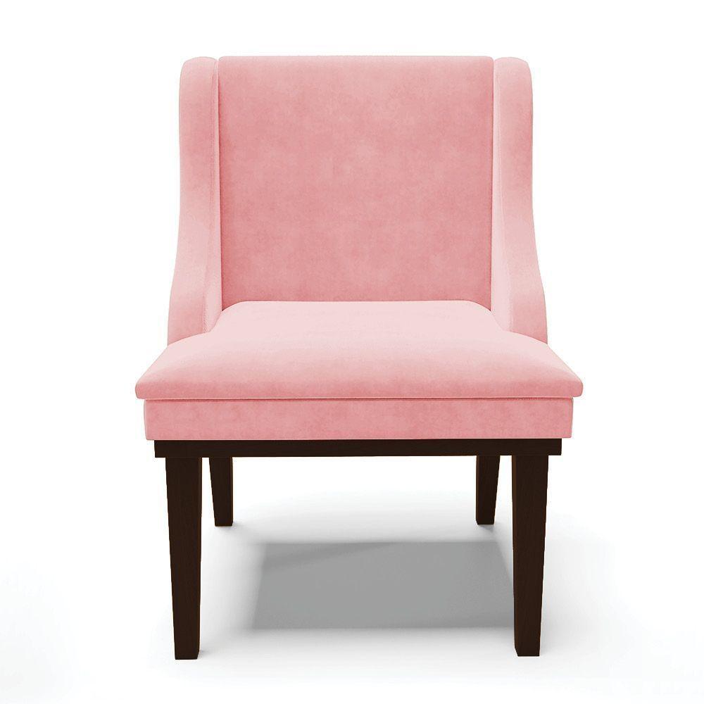 Kit 06 Cadeiras De Jantar Suede Rosa Bebê Base Madeira - 2