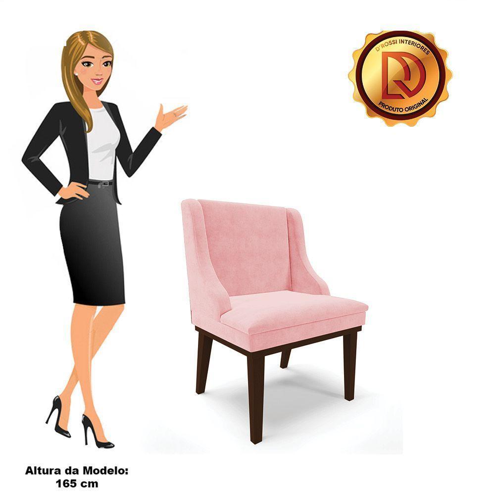 Kit 06 Cadeiras De Jantar Suede Rosa Bebê Base Madeira - 5